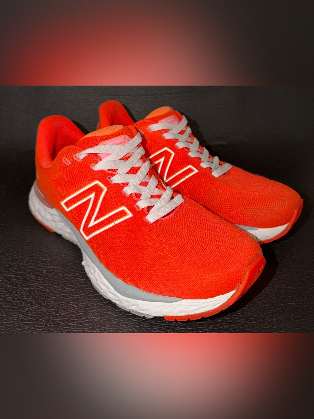 New Balance Neon Orange Athletic Sneakers with White Accents
